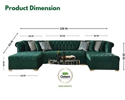 Oxtem U Shape 9 Seater Chesterfield sectional Fabric Sofa Set 3 + 3 + 3 Pre-Assembled