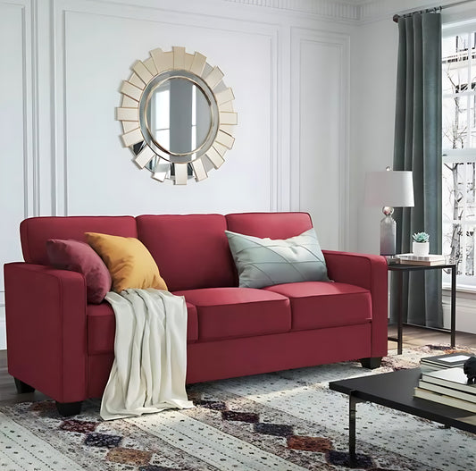 Oxtem 3 Seater Fabric Sofa (Red),Pre-Assembled)