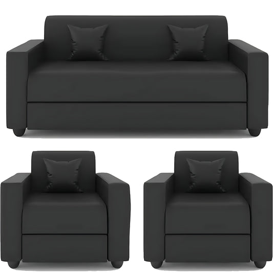 Oxtem 5 Seater Leatherette Sofa Set 3 + 1 + 1 ( Black) Pre-Assembled)